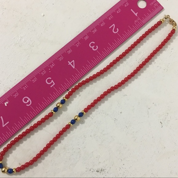 80s Vintage Monet Red Blue Gold Beaded Necklace - Picture 8 of 8